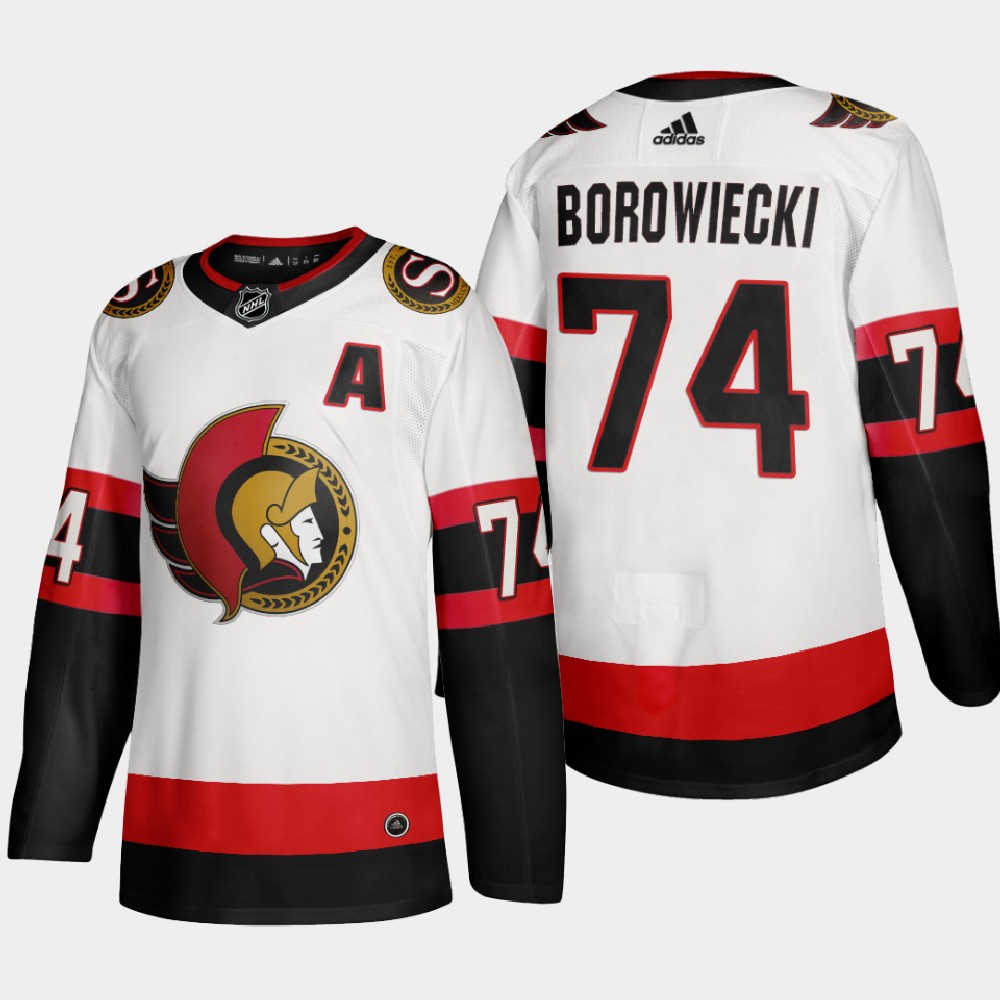 Ottawa Senators #74 Mark Borowiecki Men's Adidas 2020-21 Authentic Player Away Stitched NHL Jersey White