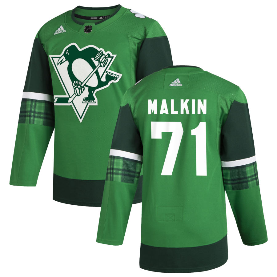 Pittsburgh Penguins #71 Evgeni Malkin Men's Adidas 2020 St. Patrick's Day Stitched NHL Jersey Green