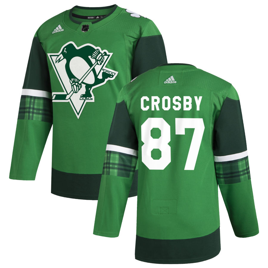 Pittsburgh Penguins #87 Sidney Crosby Men's Adidas 2020 St. Patrick's Day Stitched NHL Jersey Green