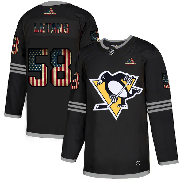 Pittsburgh Penguins #58 Kris Letang Adidas Men's Black USA Flag Limited NHL Jersey