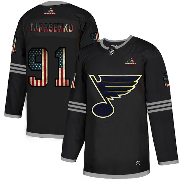 St. Louis Blues #91 Vladimir Tarasenko Adidas Men's Black USA Flag Limited NHL Jersey