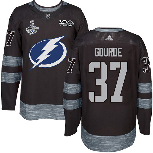 Adidas Lightning #37 Yanni Gourde Black 1917-2017 100th Anniversary 2020 Stanley Cup Champions Stitched NHL Jersey