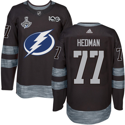 Adidas Lightning #77 Victor Hedman Black 1917-2017 100th Anniversary 2020 Stanley Cup Champions Stitched NHL Jersey