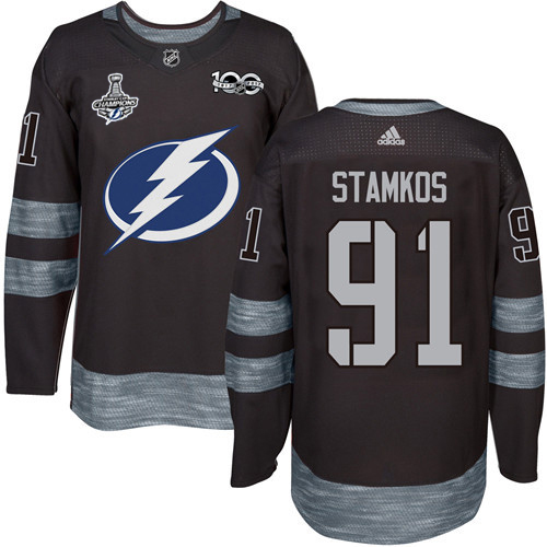 Adidas Lightning #91 Steven Stamkos Black 1917-2017 100th Anniversary 2020 Stanley Cup Champions Stitched NHL Jersey