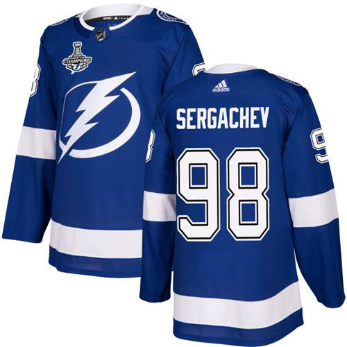 Adidas Lightning #98 Mikhail Sergachev Blue Home Authentic 2020 Stanley Cup Champions Stitched NHL Jersey