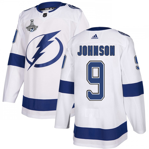 Adidas Lightning #9 Tyler Johnson White Road Authentic 2020 Stanley Cup Champions Stitched NHL Jersey