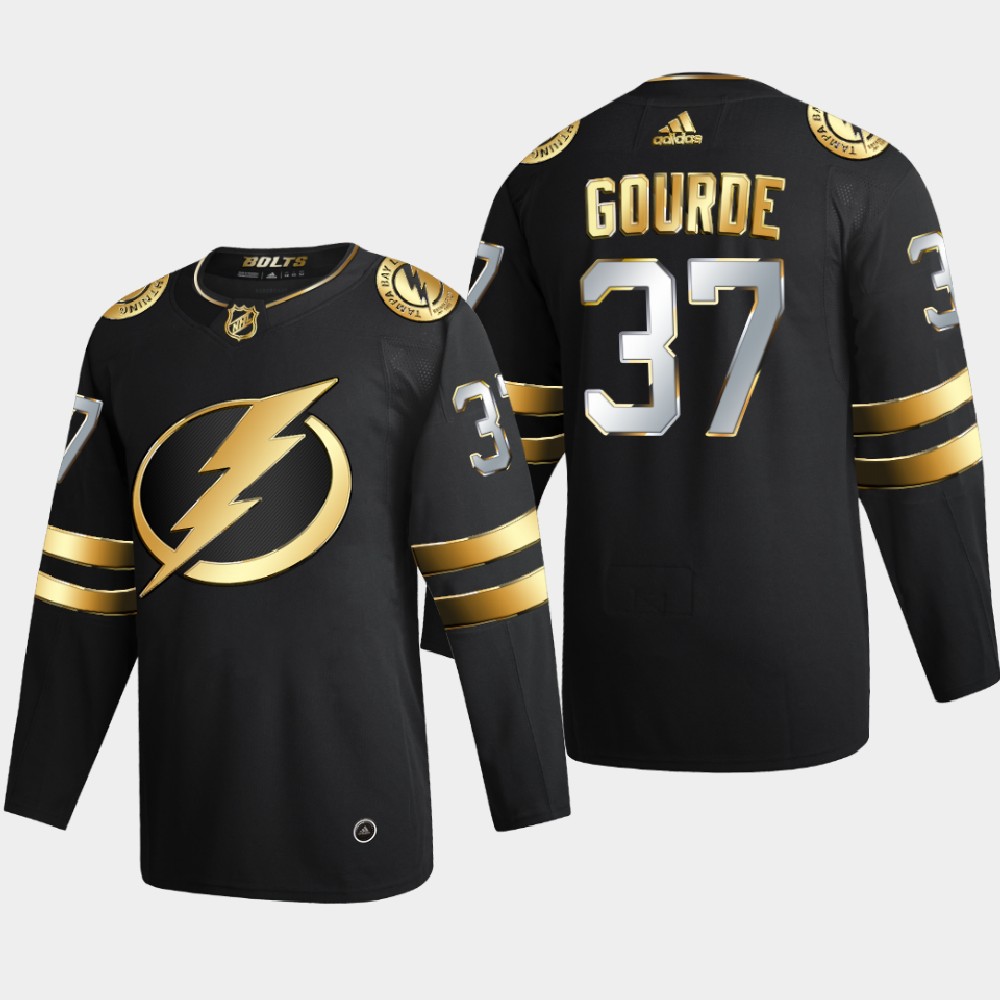 Tampa Bay Lightning #37 Yanni Gourde Men's Adidas Black Golden Edition Limited Stitched NHL Jersey