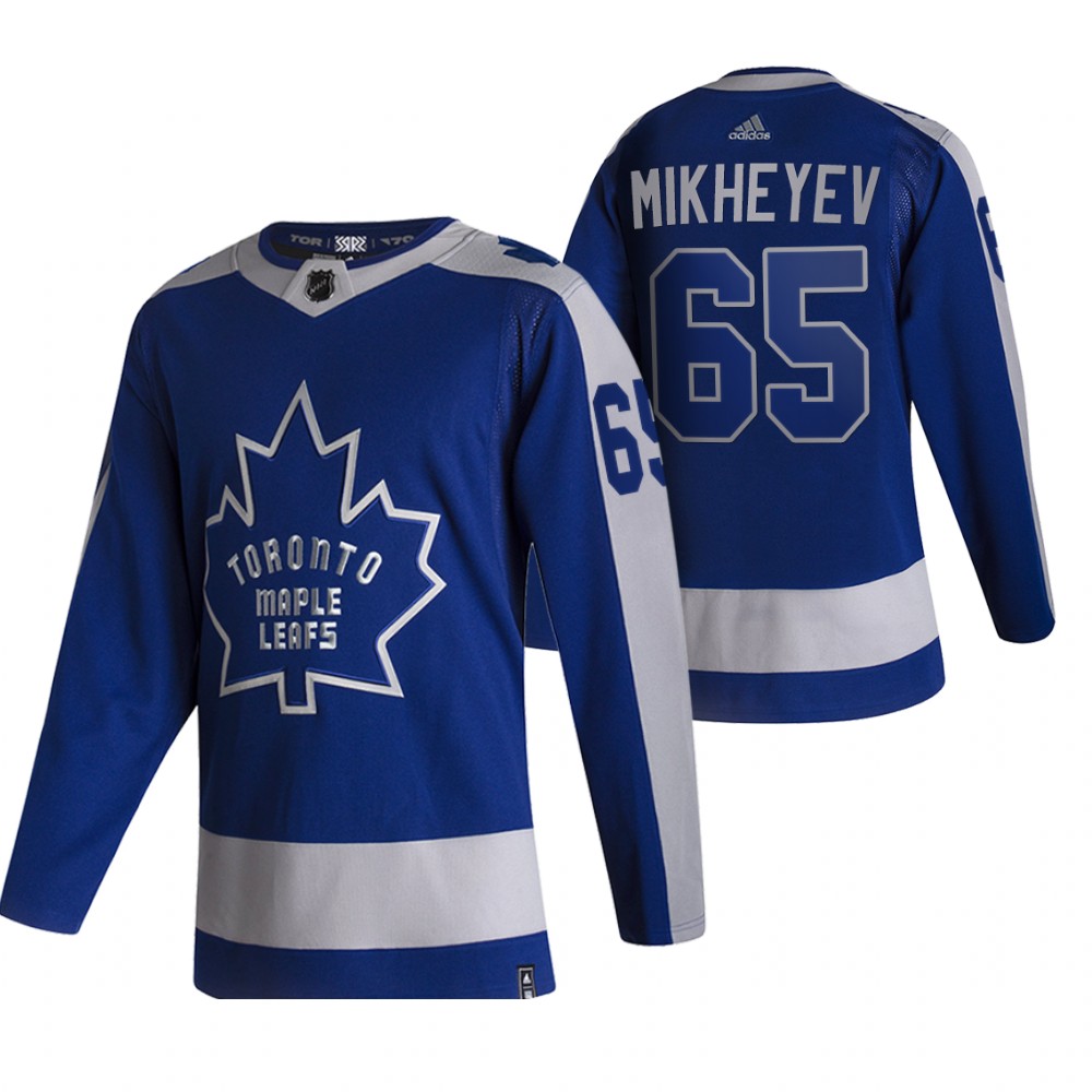 Toronto Maple Leafs #65 Ilya Mikheyev Blue Men's Adidas 2020-21 Reverse Retro Alternate NHL Jersey
