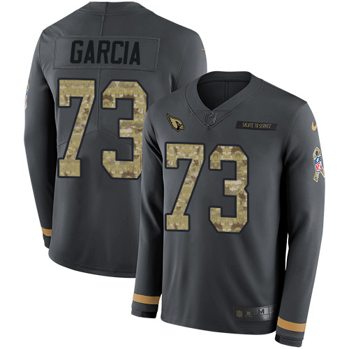 Nike Cardinals #73 Max Garcia Anthracite Salute to Service Men's Stitched NFL Limited Therma Long Sleeve Jersey