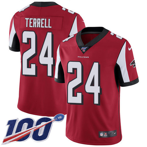 Nike Falcons #24 A.J. Terrell Red Team Color Men's Stitched NFL 100th Season Vapor Untouchable Limited Jersey