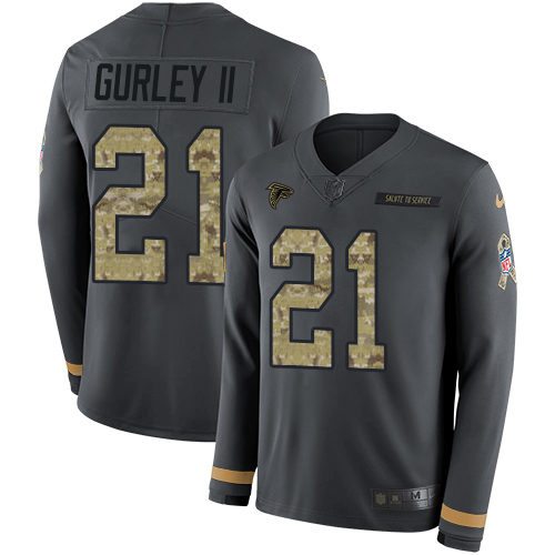 Nike Falcons #21 Todd Gurley II Anthracite Salute to Service Men's Stitched NFL Limited Therma Long Sleeve Jersey