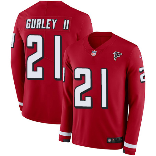 Nike Falcons #21 Todd Gurley II Red Team Color Men's Stitched NFL Limited Therma Long Sleeve Jersey