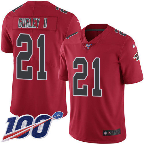 Nike Falcons #21 Todd Gurley II Red Men's Stitched NFL Limited Rush 100th Season Jersey