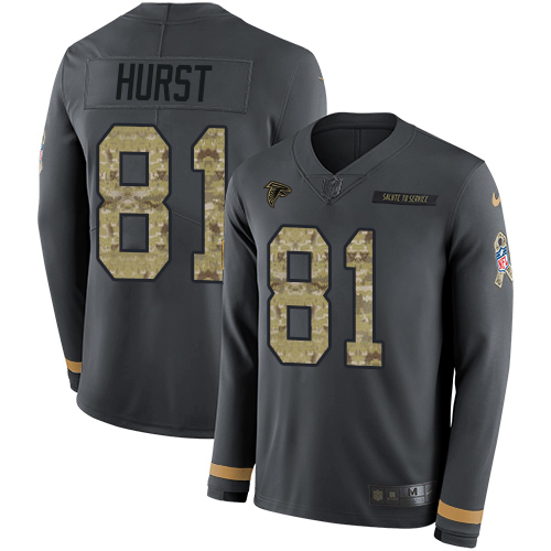 Nike Falcons #81 Hayden Hurst Anthracite Salute to Service Men's Stitched NFL Limited Therma Long Sleeve Jersey
