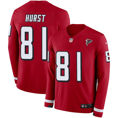 Nike Falcons #81 Hayden Hurst Red Team Color Men's Stitched NFL Limited Therma Long Sleeve Jersey