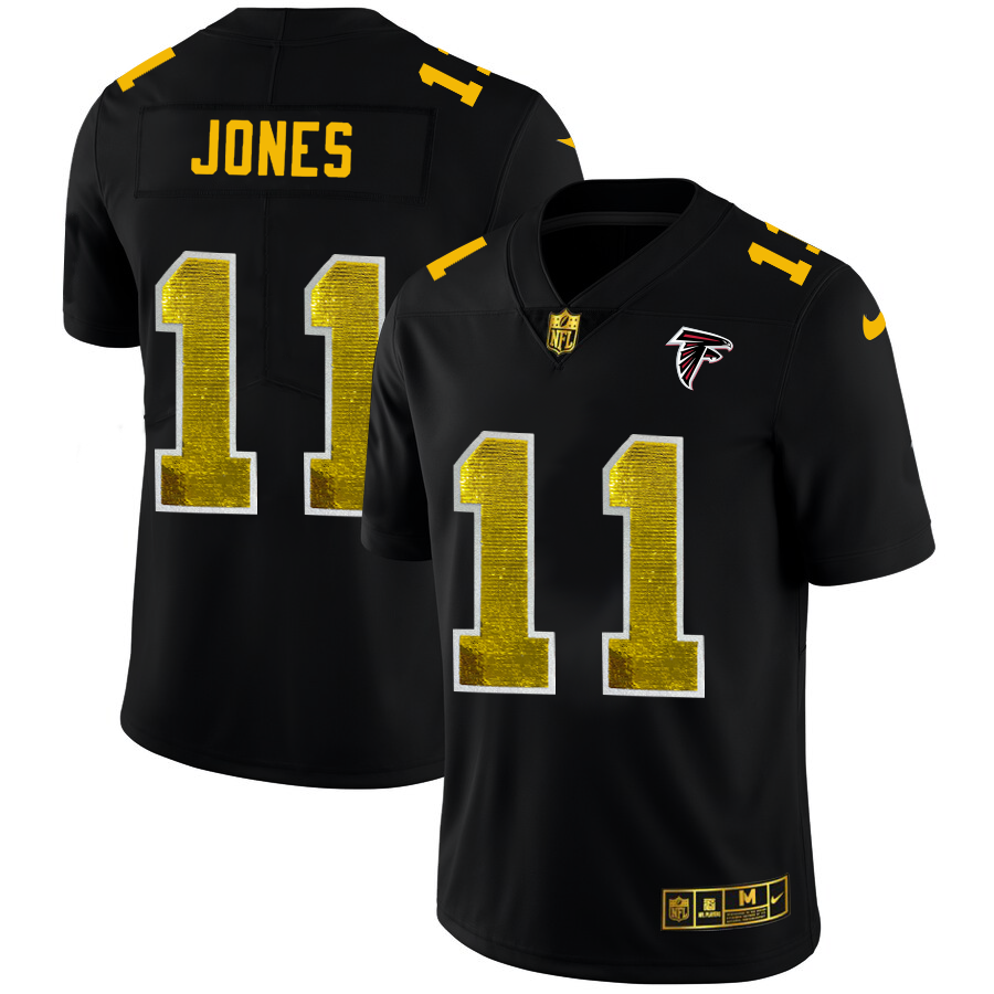 Atlanta Falcons #11 Julio Jones Men's Black Nike Golden Sequin Vapor Limited NFL Jersey