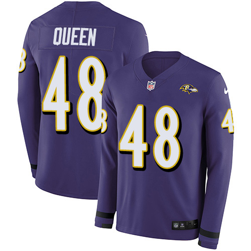 Nike Ravens #48 Patrick Queen Purple Team Color Men's Stitched NFL Limited Therma Long Sleeve Jersey