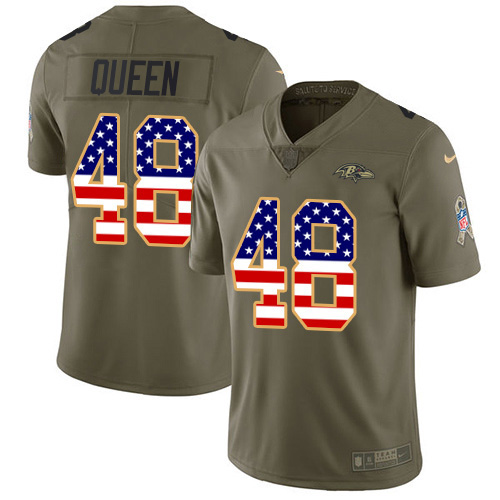Nike Ravens #48 Patrick Queen Olive/USA Flag Men's Stitched NFL Limited 2017 Salute To Service Jersey