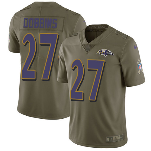 Nike Ravens #27 J.K. Dobbins Olive Men's Stitched NFL Limited 2017 Salute To Service Jersey