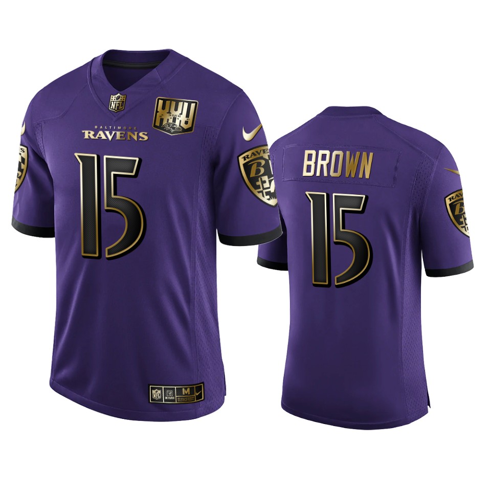 Baltimore Ravens #15 Marquise Brown Men's Nike Purple Team 25th Season Golden Limited NFL Jersey