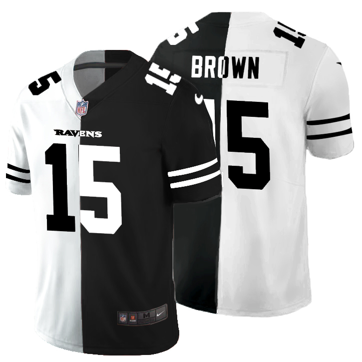 Baltimore Ravens #15 Marquise Brown Men's Black V White Peace Split Nike Vapor Untouchable Limited NFL Jersey