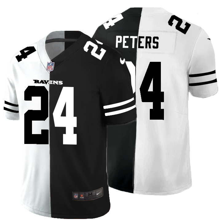 Baltimore Ravens #24 Marcus Peters Men's Black V White Peace Split Nike Vapor Untouchable Limited NFL Jersey