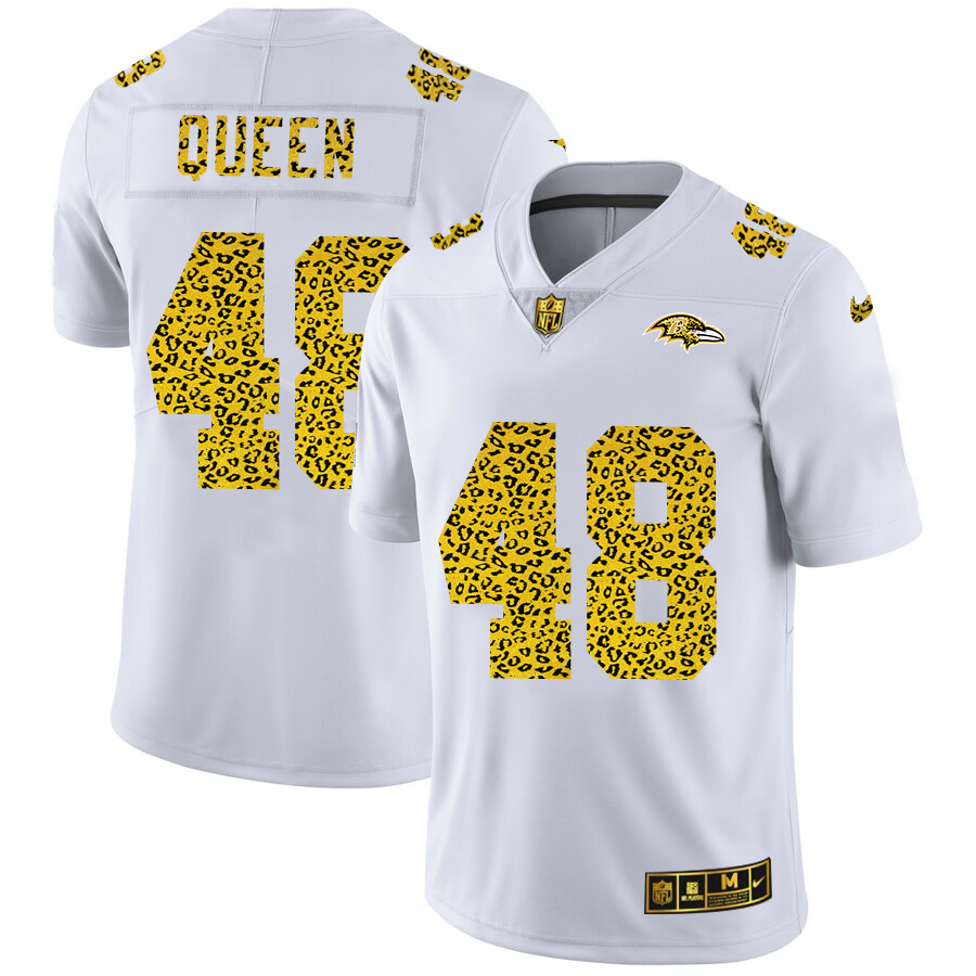 Baltimore Ravens #48 Patrick Queen Men's Nike Flocked Leopard Print Vapor Limited NFL Jersey White