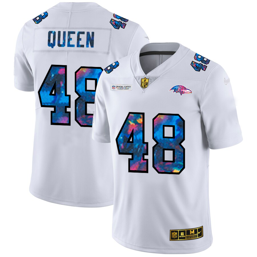 Baltimore Ravens #48 Patrick Queen Men's White Nike Multi-Color 2020 NFL Crucial Catch Limited NFL Jersey