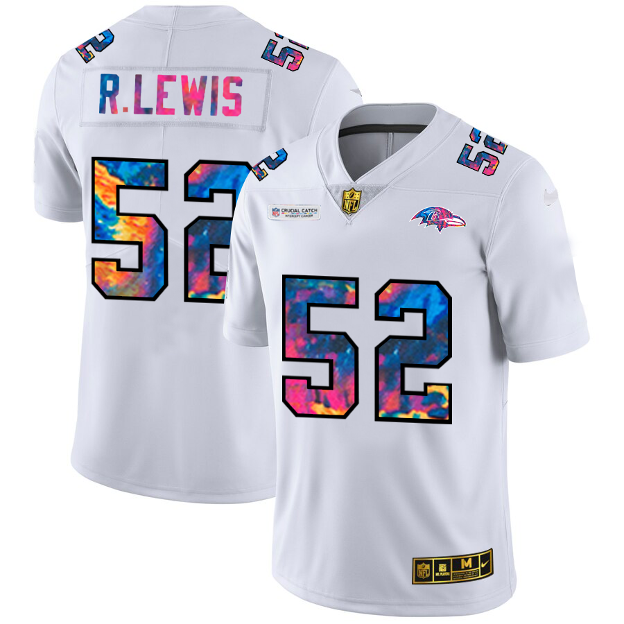 Baltimore Ravens #52 Ray Lewis Men's White Nike Multi-Color 2020 NFL Crucial Catch Limited NFL Jersey