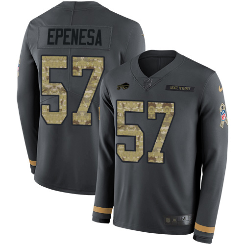 Nike Bills #57 A.J. Epenesas Anthracite Salute to Service Men's Stitched NFL Limited Therma Long Sleeve Jersey