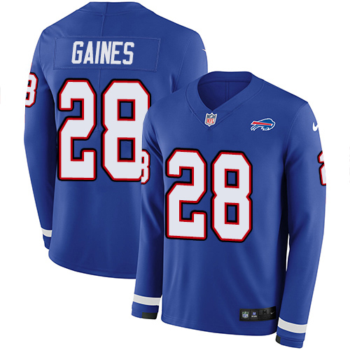 Nike Bills #28 E.J. Gaines Royal Blue Team Color Men's Stitched NFL Limited Therma Long Sleeve Jersey
