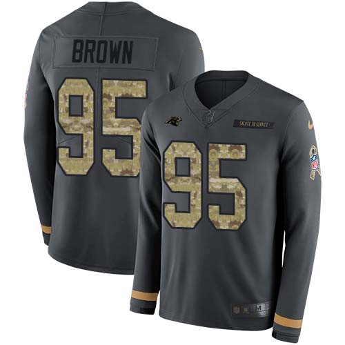 Nike Panthers #95 Derrick Brown Anthracite Salute to Service Men's Stitched NFL Limited Therma Long Sleeve Jersey