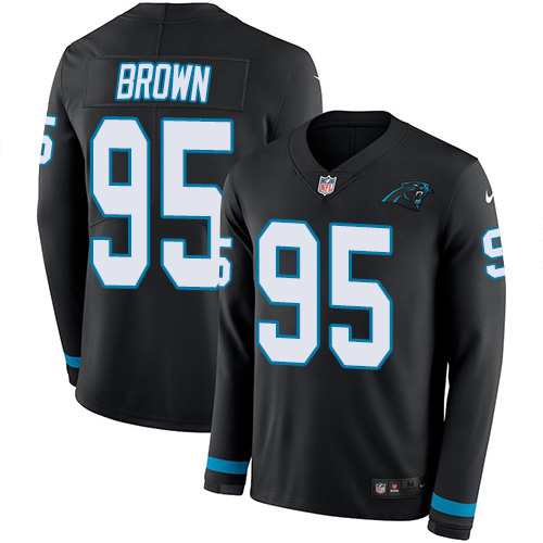 Nike Panthers #95 Derrick Brown Black Team Color Men's Stitched NFL Limited Therma Long Sleeve Jersey