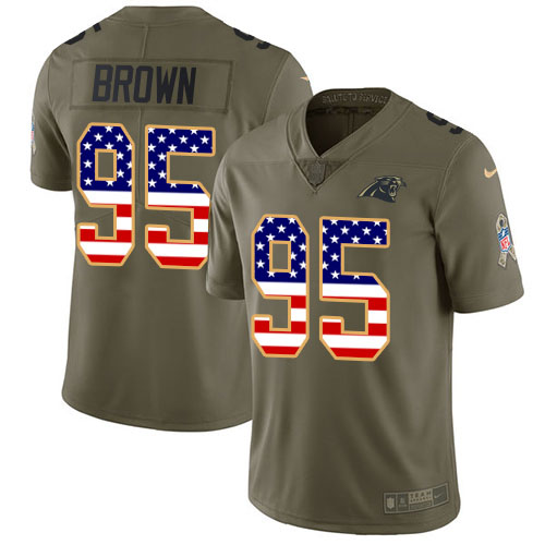 Nike Panthers #95 Derrick Brown Olive/USA Flag Men's Stitched NFL Limited 2017 Salute To Service Jersey