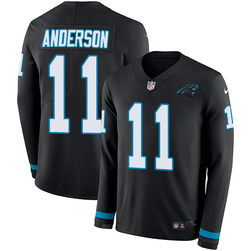 Nike Panthers #11 Robby Anderson Black Team Color Men's Stitched NFL Limited Therma Long Sleeve Jersey