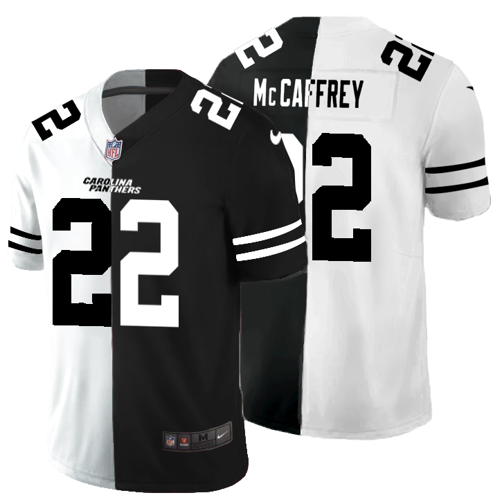 Carolina Panthers #22 Christian McCaffrey Men's Black V White Peace Split Nike Vapor Untouchable Limited NFL Jersey