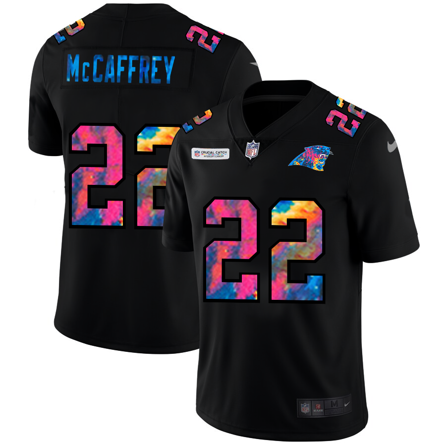 Carolina Panthers #22 Christian McCaffrey Men's Nike Multi-Color Black 2020 NFL Crucial Catch Vapor Untouchable Limited Jersey