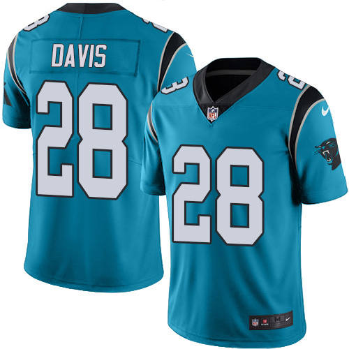 Nike Panthers #28 Mike Davis Blue Men's Stitched NFL Limited Rush Jersey