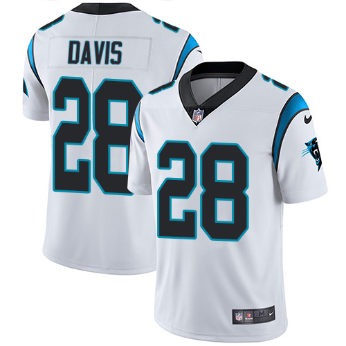 Nike Panthers #28 Mike Davis White Men's Stitched NFL Vapor Untouchable Limited Jersey