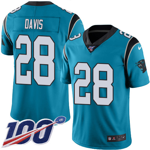 Nike Panthers #28 Mike Davis Blue Men's Stitched NFL Limited Rush 100th Season Jersey