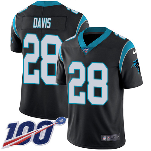 Nike Panthers #28 Mike Davis Black Team Color Men's Stitched NFL 100th Season Vapor Untouchable Limited Jersey