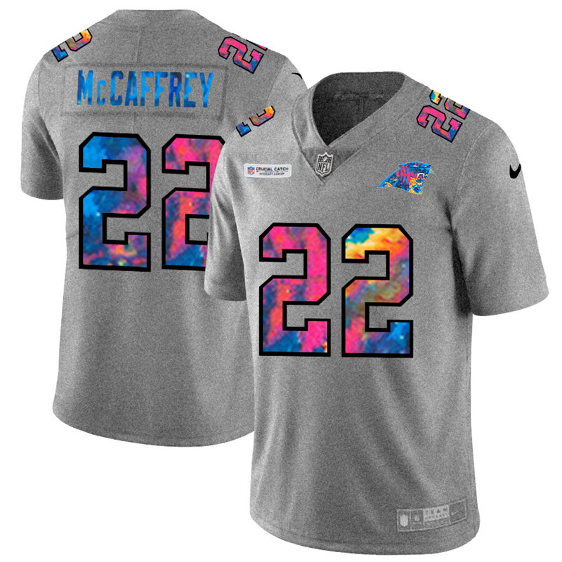 Carolina Panthers #22 Christian McCaffrey Men's Nike Multi-Color 2020 NFL Crucial Catch NFL Jersey Greyheather