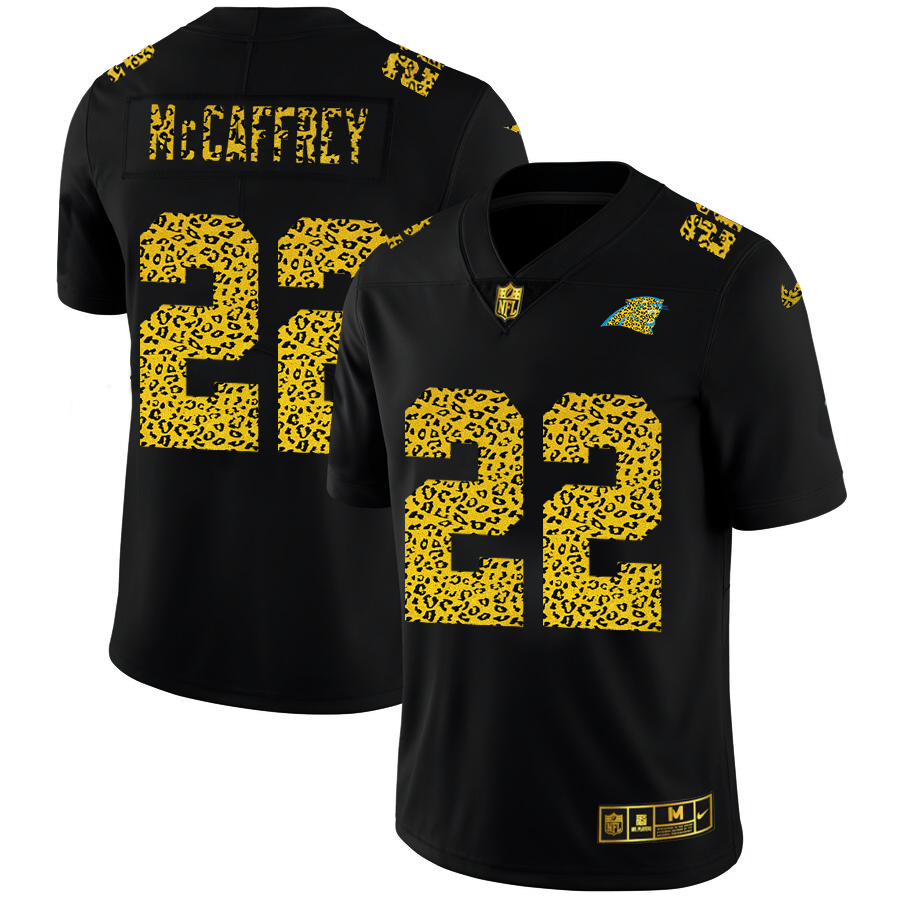 Carolina Panthers #22 Christian McCaffrey Men's Nike Leopard Print Fashion Vapor Limited NFL Jersey Black