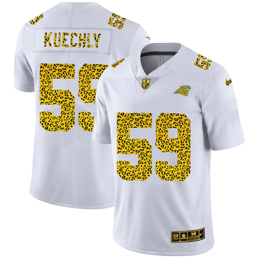 Carolina Panthers #59 Luke Kuechly Men's Nike Flocked Leopard Print Vapor Limited NFL Jersey White