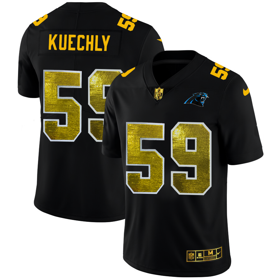 Carolina Panthers #59 Luke Kuechly Men's Black Nike Golden Sequin Vapor Limited NFL Jersey