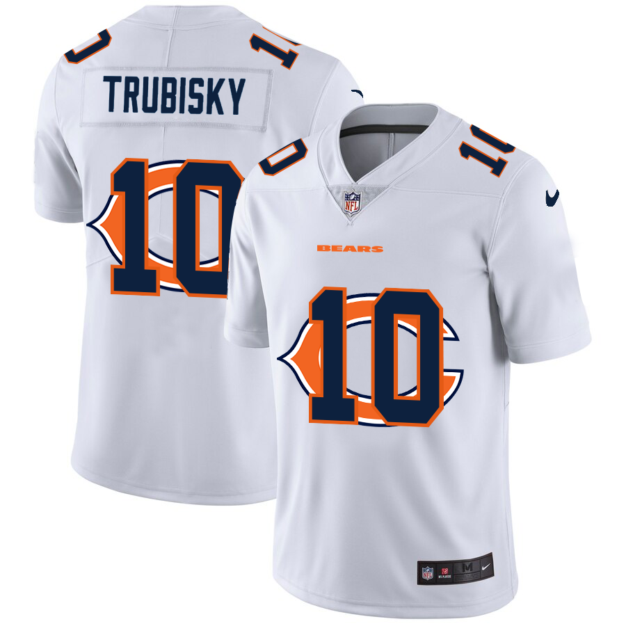 Chicago Bears #10 Mitchell Trubisky White Men's Nike Team Logo Dual Overlap Limited NFL Jersey