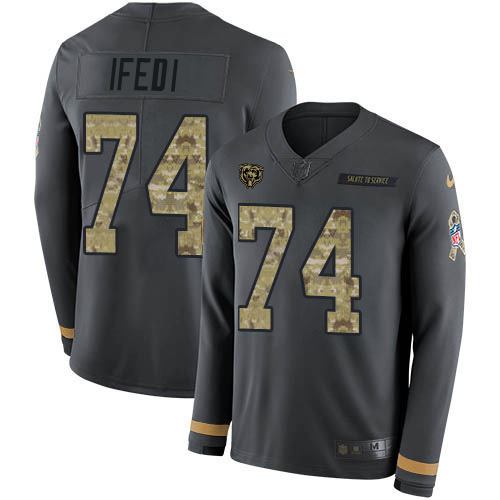 Nike Bears #74 Germain Ifedi Anthracite Salute to Service Men's Stitched NFL Limited Therma Long Sleeve Jersey