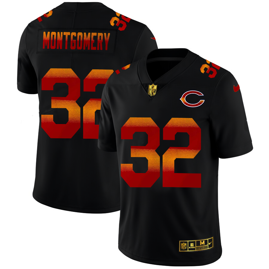 Chicago Bears #32 David Montgomery Men's Black Nike Red Orange Stripe Vapor Limited NFL Jersey