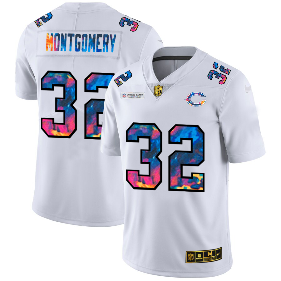 Chicago Bears #32 David Montgomery Men's White Nike Multi-Color 2020 NFL Crucial Catch Limited NFL Jersey