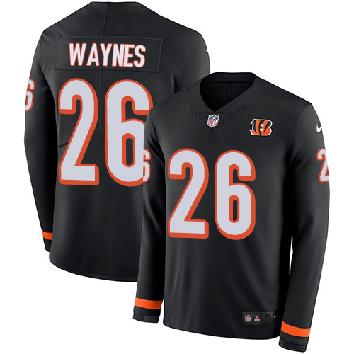 Nike Bengals #26 Trae Waynes Black Team Color Men's Stitched NFL Limited Therma Long Sleeve Jersey